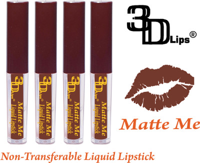 3D-LIPS Smooth Non Transferable Liquid Lipstick Pack of 4(Brown, 8 ml)