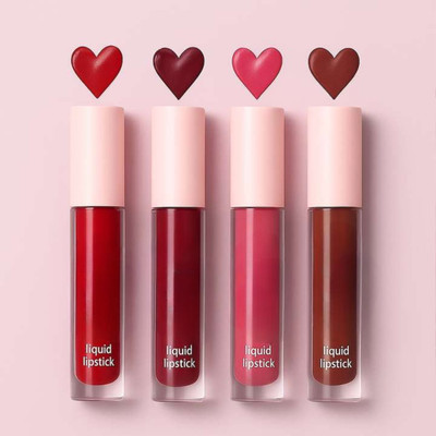 Hezruck Travel-Size 4 in 1 Red Matte Liquid Lipstick – Smudge-Proof Combo(Multicolour, 16 ml)