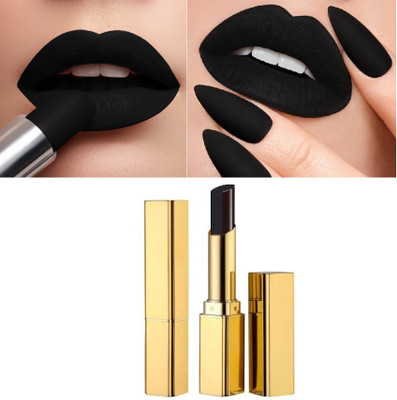 BLUEMERMAID SMUDGE PROOF BLACK COLOR CREAMY MATTE LIPSTICK HIGH PIGMENT FORMULA(BLACK, 3.6 g)