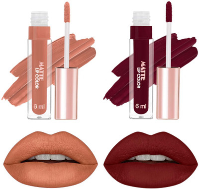 MYEONG Liquid Long Brown and Maroon Shade Lasting Non-Transfer & Waterproof Lipstick(Multicolor, 12 ml)