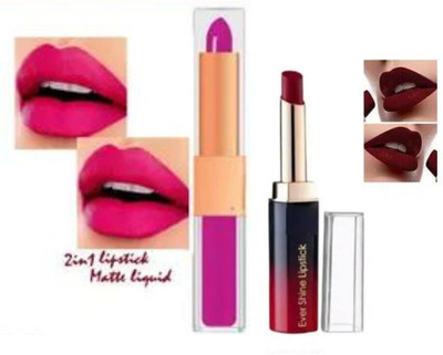 RED4 R4 2in1 pink lipstick+R4 Evershine maroon lipstick(Multicolor, 10 g)