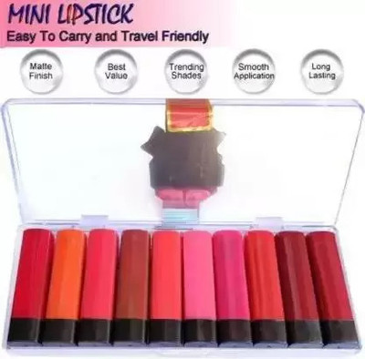 Glemmi Pocket Matte Lipstick Matte Mini Long Lasting Lipstick Set of 10(mixcolor, 70 g)