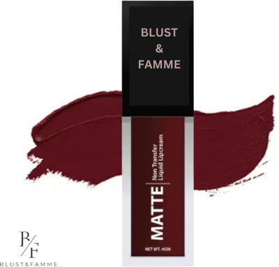 BLUST&FAMME Smudge Proof Non transfer maroon matte lipstick pack of 1(Black, 10 ml)
