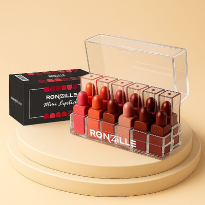RONZILLE Pocket Mini Bullet Square Long Stay Matte Lipstick Set of 12(Multicolor, 14.5 g)