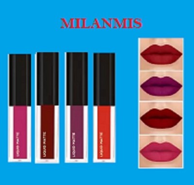 MILANMIS Non Transfer Waterproof Longlast SensationaL Liquid Matte Lipstick Combo 4 Set(purple, red, multi, 16 ml)