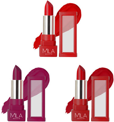 mila beaute Matte Lipstick Combo Set | Highly Pigmented & Lightweight Formula | Matte Finish(Full Panic, Laroosh , Live It Up, 12.6 g)