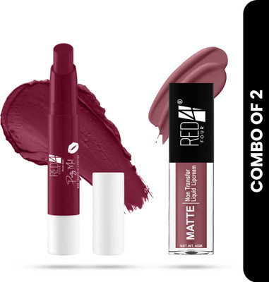 RED4 Pretty Me Non Transfer Lipstick With Miss Perfect Liquid Lip Cream(Plum Kiss & Deco Rose, 7.8 g)
