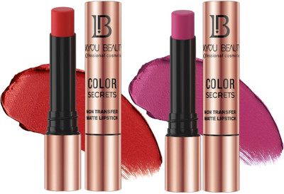Lakyou Beauty Lipstick Combo | Non-Transfer Matte Lipsticks | Long Lasting Bold Color Set(B01(Chilly Red), B23(Diva), 8 g)