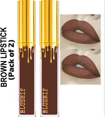BLUSHIS HD Beauty Liquid Waterproof Matte Lipstick Pack of 2 Shade Dark Brown(Brown, 10 ml)