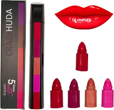 CRAZYHUDA 5 in1 Color Creamy Matte Lipstick 5 Shades In 1 Natural Finish,7.5g-Multicolor(MULTYCOLOUR, 7.5 g)