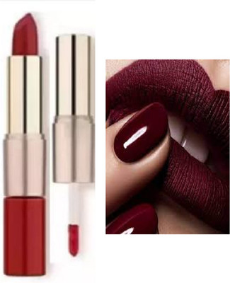 Luipui 2 in 1 maroon matte finish lipstick waterproof pack of 1(maroon, 6 g)