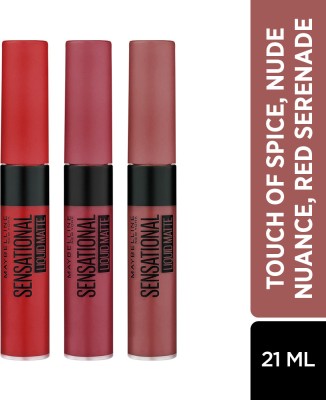 MAYBELLINE NEW YORK Sensational Liquid Matte PO3(Touch of Spice, Nude Nuance, Red Serenade, 21 ml)