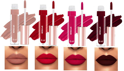 YAWI Non Transfer Waterproof Longlasting Liquid Matte Mini Lipstick Combo Pack Of 4(MULTI COLOR, 24 ml)