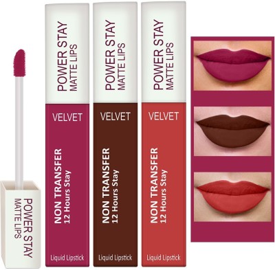 Perpaa Power Stay Liquid Matte Lipstick - Waterproof combo of 3 (Upto12 Hrs Stay)(Pink Prom , Bon Bon Brown ,Flirty Red, 5 ml)