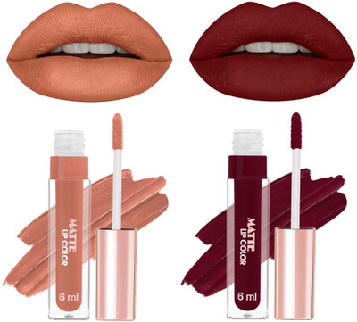 MYEONG Brown and Maroon Liquid Long Lasting Non-Transfer & Waterproof Lipstick(Multicolor, 12 ml)