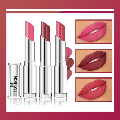MI FASHION Enhance Your Look with Our Creamy Matte Lipstick for an Eye-Catching Look(Light Carmine Pink,Brown,Dark Rose, 10.5 g)