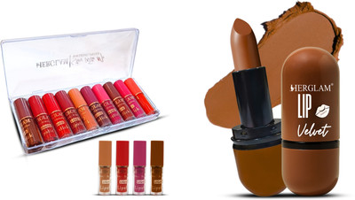 herglam Long-Lasting Lipstick Combo – Mini Lip Shades & Lip Velvet Matte Lipstick(Multicolor, 10 ml)