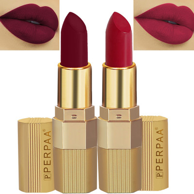 Perpaa Xpression Weightless Matte Finish Lipstick Enriched with Vitamin E Pack of 2(Bold Maroon,Apple Red, 3.5 g)