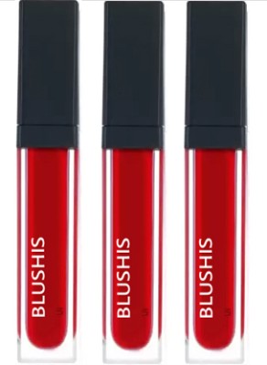 BLUSHIS HD Beauty Non Transfer Liquid Waterproof Matte Lipstick Pack of 3 Shade Red(Red, 24 ml)