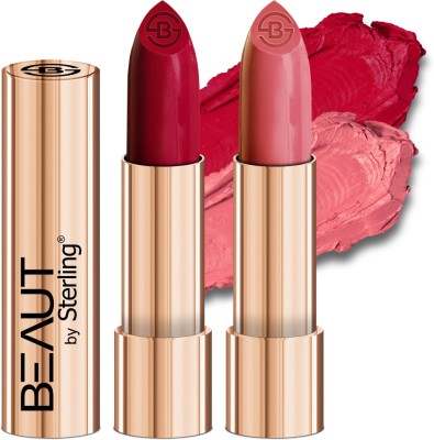 Beaut by Sterling Creamy Matte Long Stay Lipstick Pack Of 2,(M03 (Wine Red) - M12 (Royal Pink), 4 g)