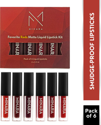 MINARA Matte Liquid Lipstick Pack of 6 - Reds(Red, 15 ml)