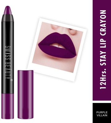 SWISS BEAUTY Non Transfer Matte Crayon Lipstick | Waterproof & Smudgeproof|(PURPLE VILLAIN, 3.5 g)