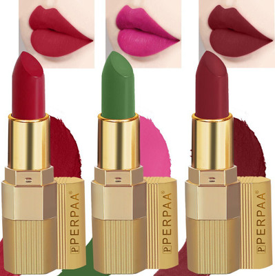 Perpaa Xpression Weightless Matte Waterproof Lipstick Enriched with Vitamin E One Stroke Application -Combo of 3 (5-8 Hrs Stay)(Matte Red ,Matte Maroon ,Natural Pink, 3.5 g)