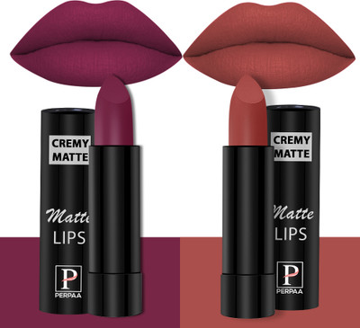 Perpaa Creamy Matte Lipstick Set of 2 Long Lasting One Swipe Application Smudge proof(Cherry Red, Rust Orange, 7 g)