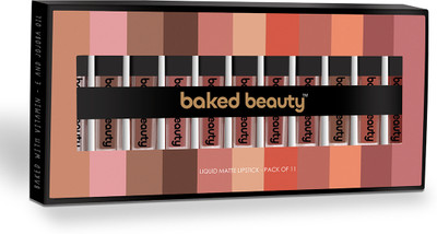 BAKED BEAUTY Matte Finish Mini Liquid Lipstick Combo Pack 11, Non Transfer Waterproof(Multicolor, 16.5 ml)
