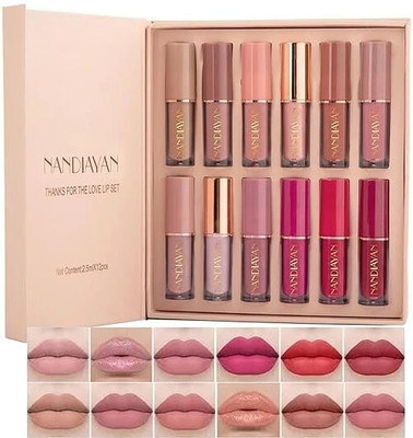 Nandiayan Velvet Matte Liquid Lipstick 12Pcs Combo Set for Women(Multicolor, 2.5 ml)