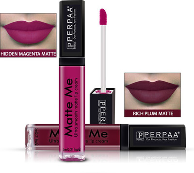 Perpaa One Stroke Matte Me Liquid Lipstick Pack of 2(Hidden Magenta ,Rich Plum, 5 ml)