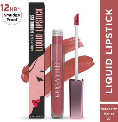 Orgatre Moodbliss Liquid Lipstick waterproof - 12Hr Stay, Non-Transfer & Smudge-Proof(Raspberry, 4.5 ml)