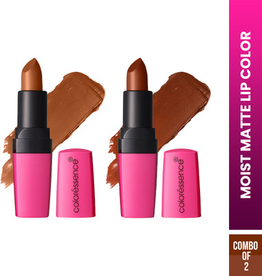 COLORESSENCE Moist Matte Lipstick | Hydrating & Richly Pigmented | Butter Soft Texture ML1&7(Burnt Red, Woods, 8 g)