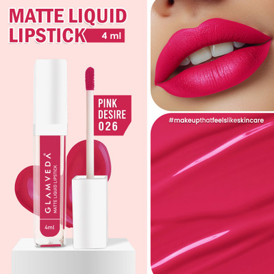 GLAMVEDA Matte Liquid Lipstick, 12Hr Stay, SmudgeProof & Waterproof(Pink Desire - 026, 4 ml)