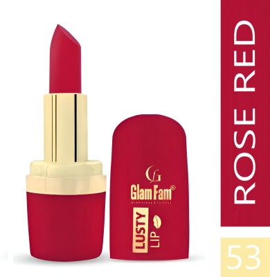 Glam Fam Lusty Matte Finish Long Lasting Lipstick (Rose Red)(53 Rose Red, 4 g)