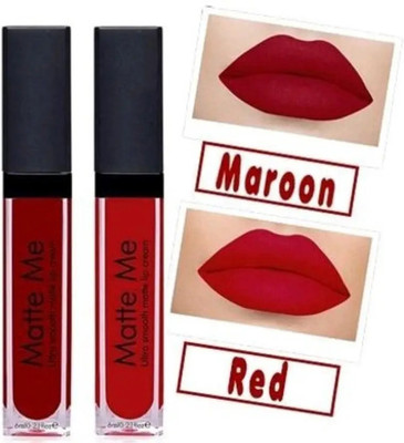 mkldsrh Waterproof Non Transfer Smudge proof Liquid matte Lipstick Deep Red & marhoon(red maroon, 5 ml)