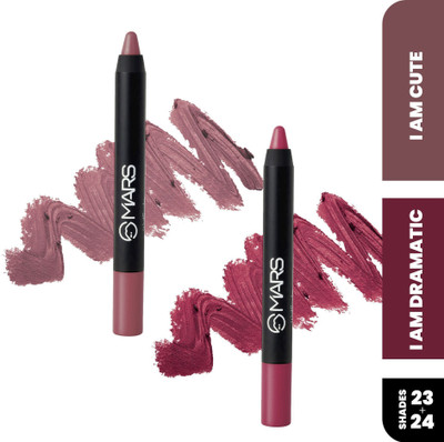 MARS Long Lasting Lip Crayon Lipsticks, Matte Finish & Waterproof Lipstick, Pack of 2(23-I Am Cute,24-I Am Dramatic, 7 g)
