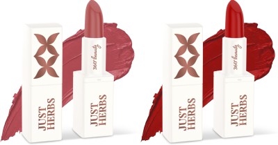 Just Herbs Enriched Ayurvedic Creamy Matte Lipstick Valentine Gift Set For Women(Burnt Red, Rose Brown Red, 2 g)