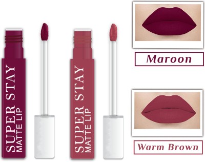 MAKMY BEAUTY Super Stay Sensational Liquid Matte Lipstick Set of 2(Maroon, Warm Brown, 10 ml)