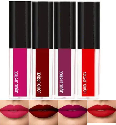 FLENGO Super Stay Sensational Liquid Lipsticks Combo Pack of 4 pc(Red Edition, Red Twist, Purple, Pink, Maroon, 16 ml)