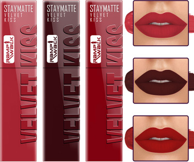 Ramp Walk Velvet Kiss Waterproof & Non-Transfer Matte Liquid Lipstick Combo Pack 3(Matte Red,Maroon,Cherry Red, 10.5 ml)