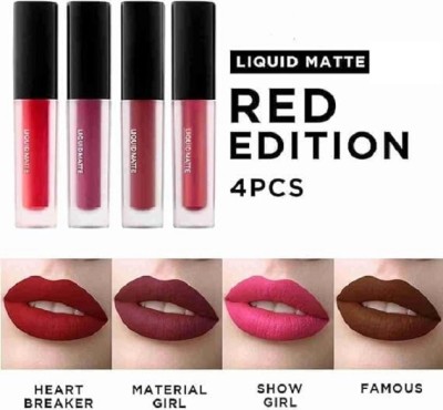 MR. HUDA Waterproof 4 in1 Liquid Matte Red Lipstick With Multi Purpose Lip Velvet Finish(Multicolour, 9 ml)