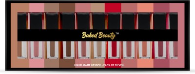 BAKED BEAUTY Matte Finish Mini Liquid Lipstick Combo Pack 11, Non Transfer Waterproof(Multicolor, 16.5 ml)