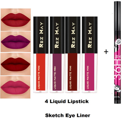 rezmay Beauty Promo Pack Sensational Liquid Matte Lipstick Set of 4 + 1 EyeLiner(The Swiss Red Edition, 9.5 ml) rezmay Beauty Promo Pack Sensational Liquid Matte Lipstick Set of 4 + 1 EyeLiner(The Swiss Red Edition, 9.5 ml)
