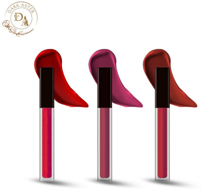 Dark Aster Liquid Matte Lipstick Smudge & Waterproof Long lasting Non Transfer Non-Sticky(Vibrant Pink, Red and Maroon, Pack Of 3, 12 ml)