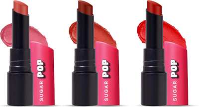 SUGAR POP Ultrastay Transferproof Pack of 3 - Bold Shades - Waterproof | Smudgeproof(Pink Paradise, Cocoa Crush, Red Rebel, 12 g)