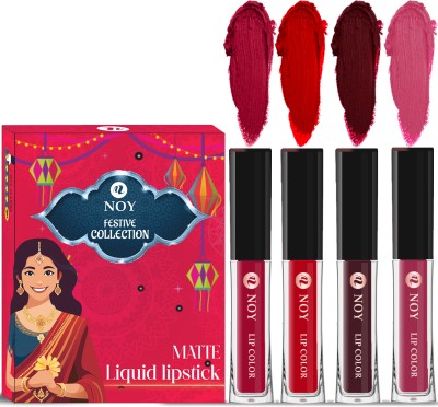 NOY Matte Liquid Lipstick Combo Pack For Bold Unforgettable Festival Looks(Cherry Pink, Red, Coffee Wine, Pruple, 16 ml)