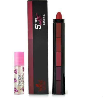 Vedic Ratna 5 in 1 Soft Matte Long Stay Lipsticks With 1 Lip Gloss(Multi1, 10 g)