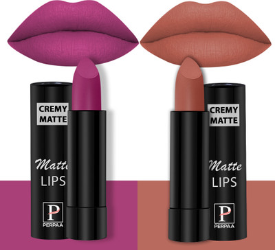 Perpaa Creamy Matte Lipstick Set of 2 Long Lasting One Swipe Application Smudge proof(Rose Magenta, Caramel, 7 g)