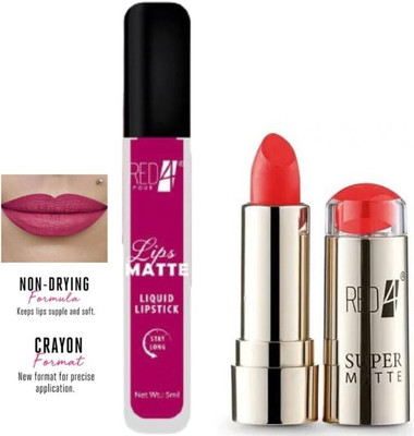 RED4 R4 super matte red lipstick1+R4 lips matte pink ipstick 1pcs(Multicolor, 10 g)